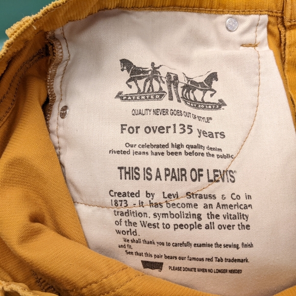 Levis 511 corduroy 32/34 slim cut straight leg pants Black Label stretch yellow - Picture 5 of 8